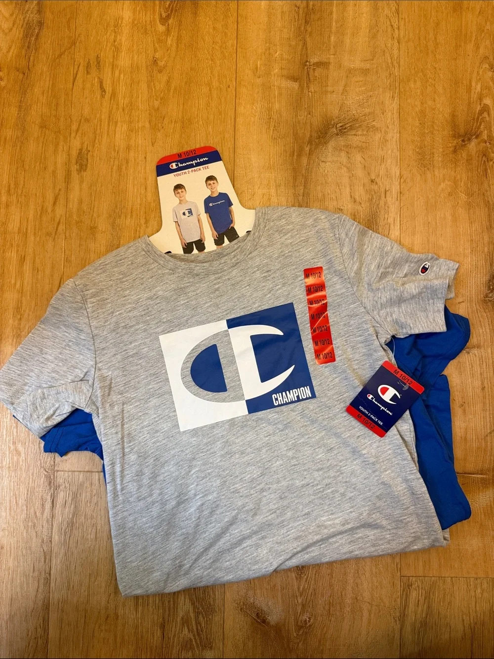 Champion Gray & Blue Block Logo T‑Shirt